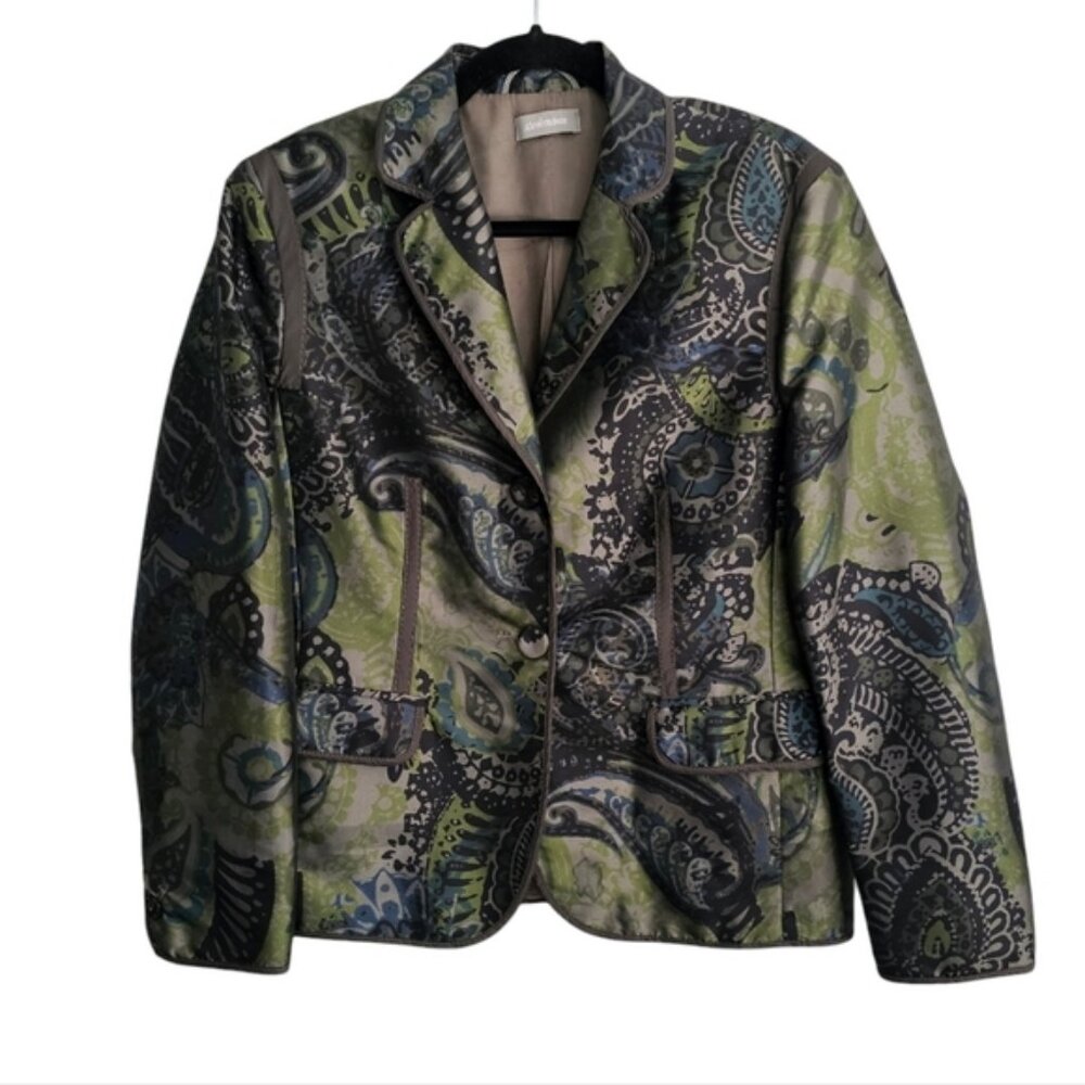 Steilmann green paisley print collar lined blazer size 12